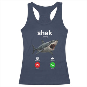 Shark Calling Meme Mispelled Shak Incoming Call Humor Racerback Tank Top TS11 Navy Print Your Wear