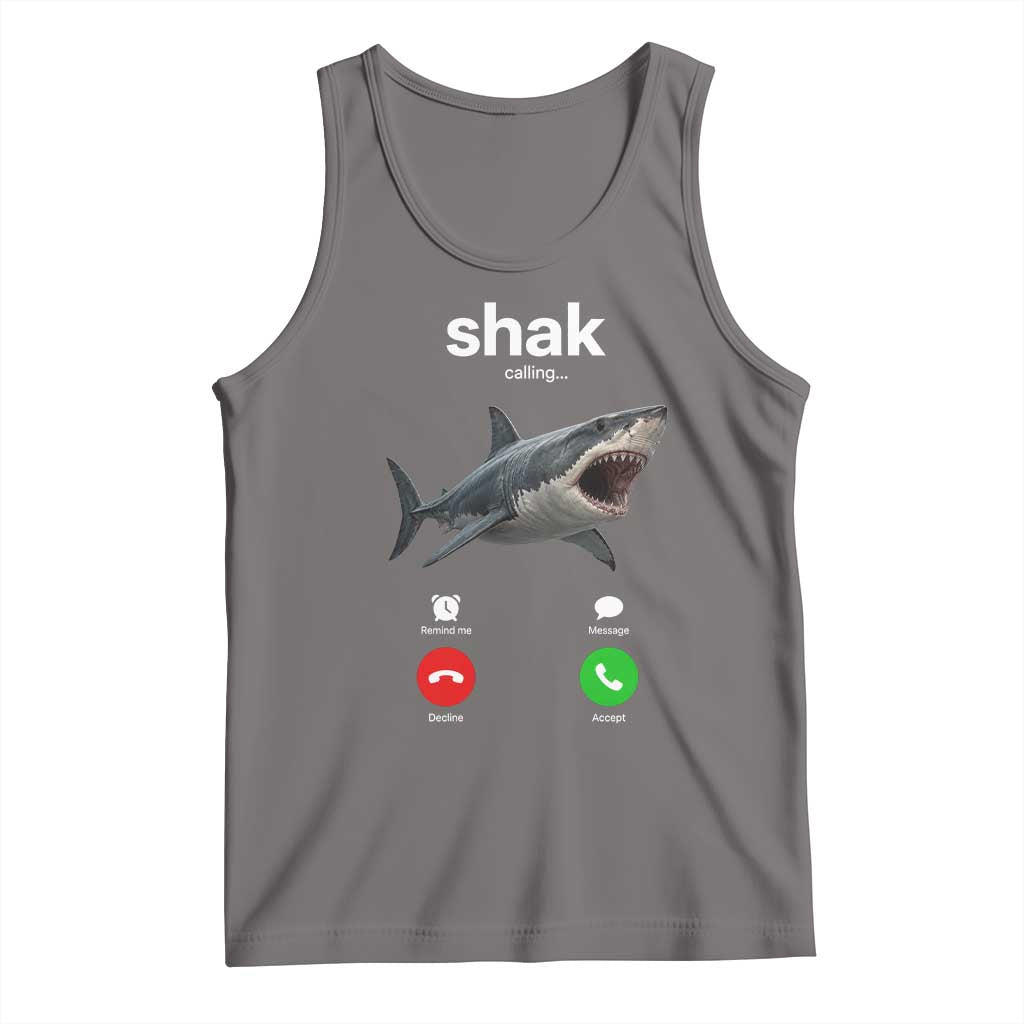 Shark Calling Meme Mispelled Shak Incoming Call Humor Tank Top TS11 Deep Heather Print Your Wear