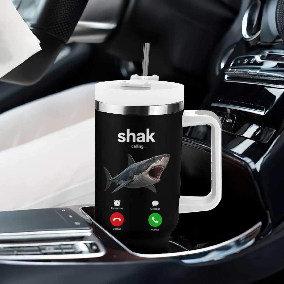 Shark Calling Meme Mispelled Shak Incoming Call Humor Tumbler With Handle TS11 Print Your Wear