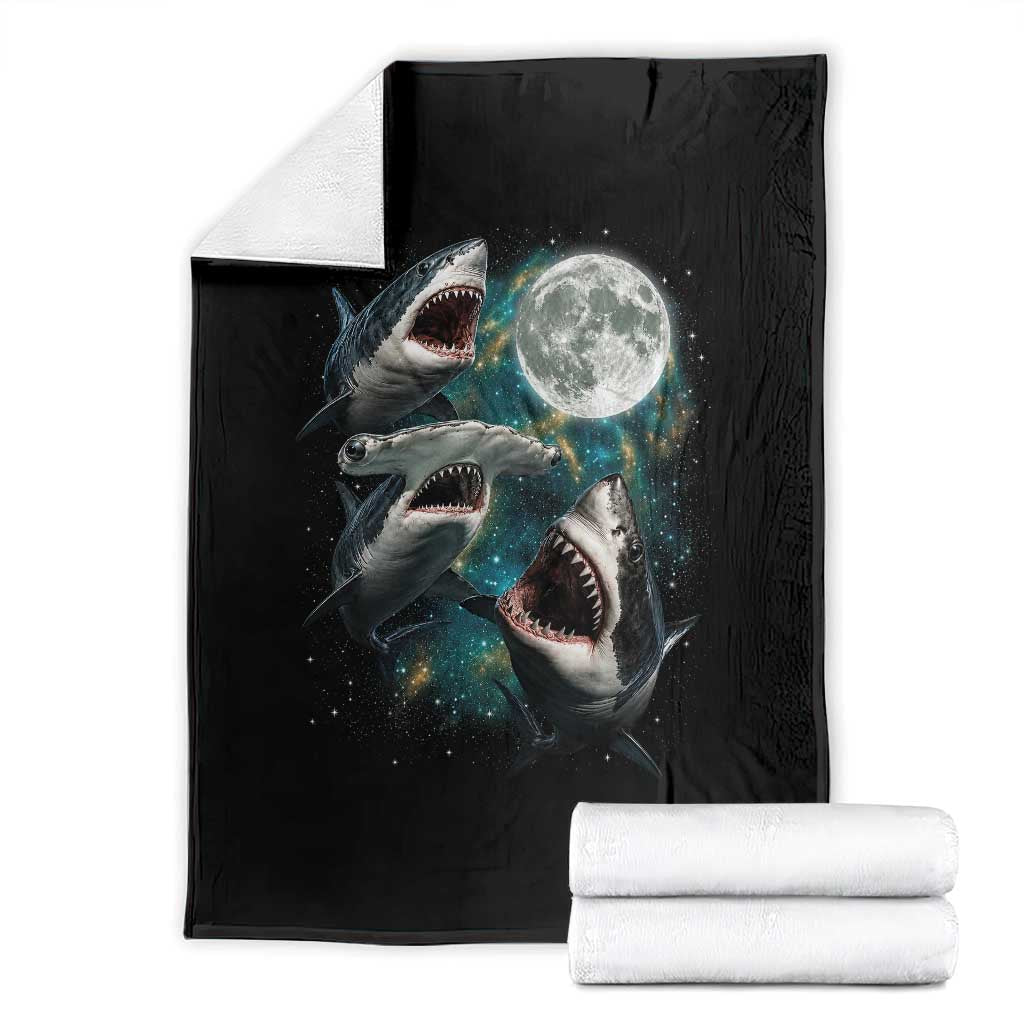 Funny Sharks Howling at Moon Throw Blanket Funny Great White Sharks and Hammerhead Shark TS11 Black Print Your Wear