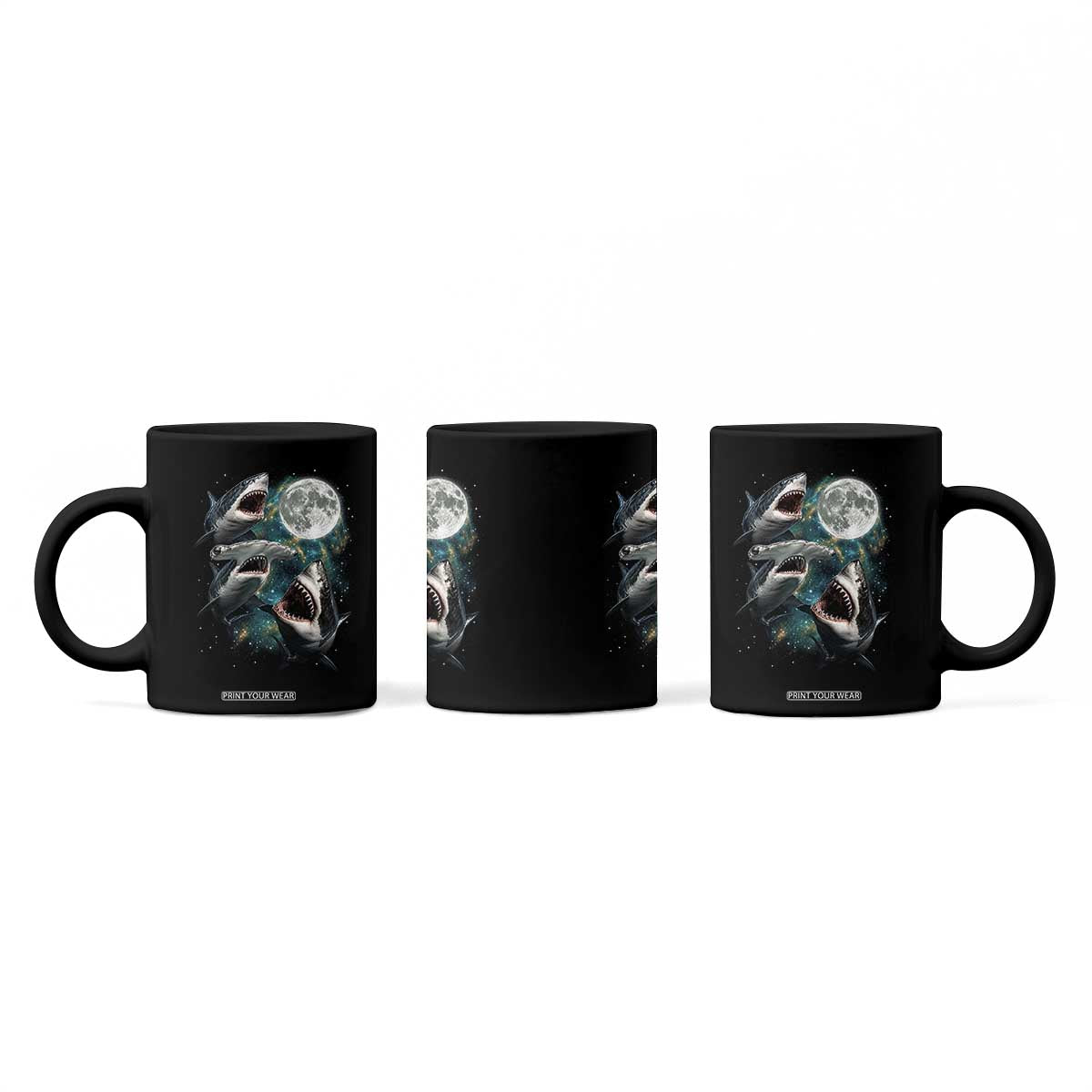 Funny Sharks Howling at Moon Coffee Mug Funny Great White Sharks and Hammerhead Shark TS11 Print Your Wear