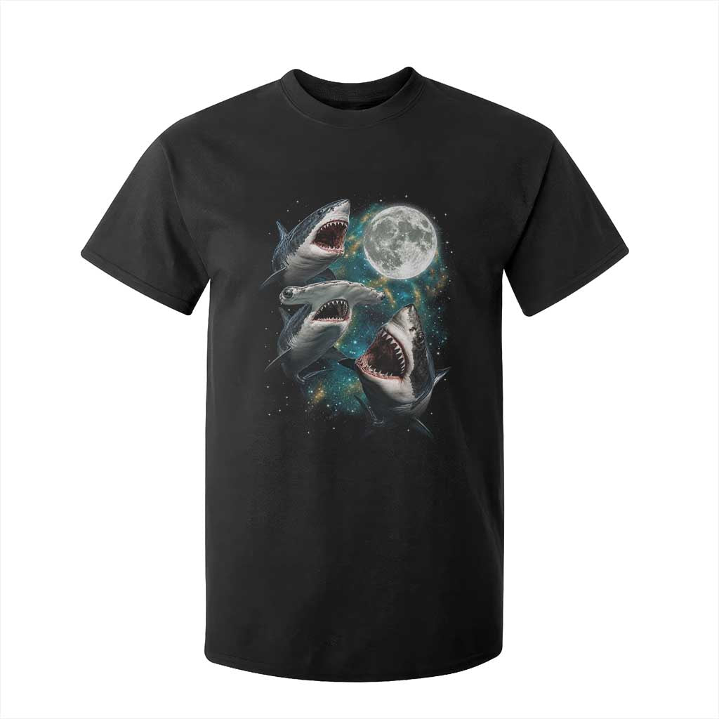Funny Sharks Howling at Moon T Shirt For Kid Funny Great White Sharks and Hammerhead Shark TS11 Black Print Your Wear