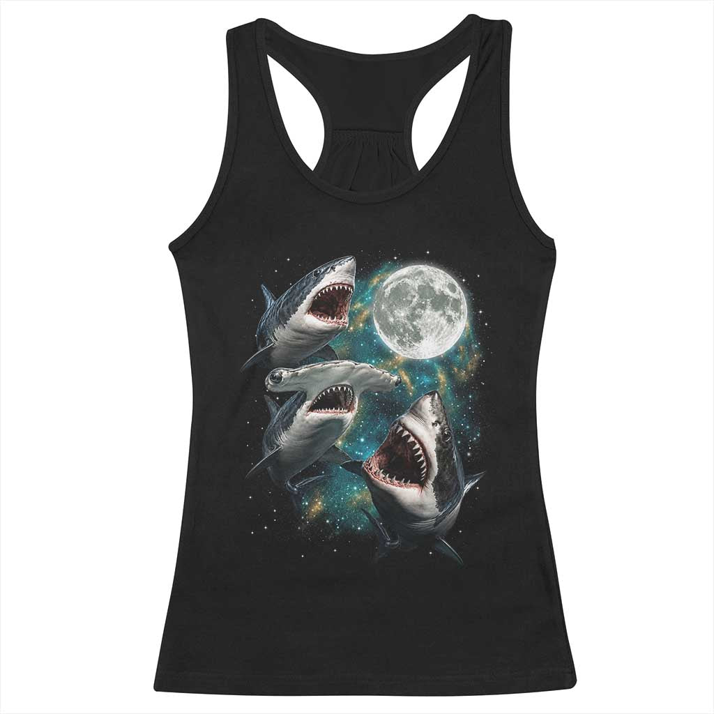 Funny Sharks Howling at Moon Racerback Tank Top Funny Great White Sharks and Hammerhead Shark TS11 Black Print Your Wear