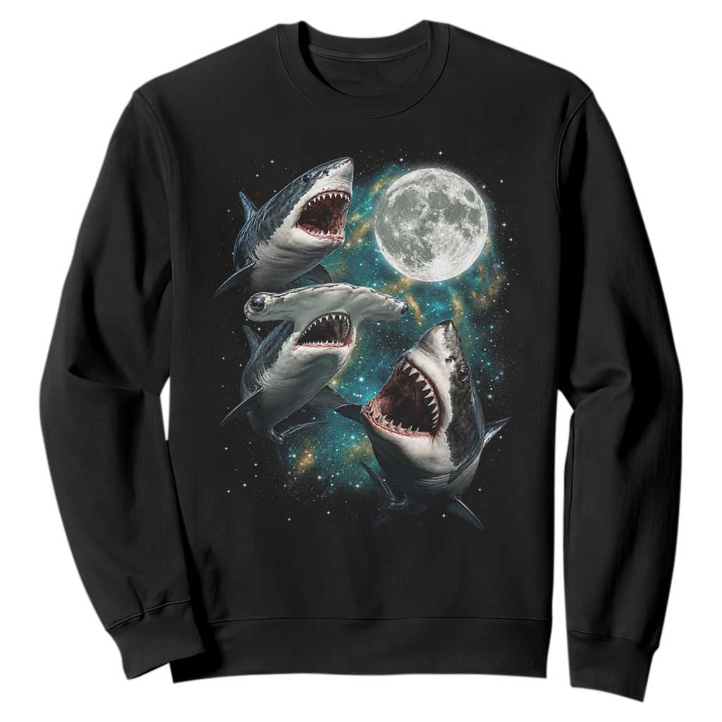 Funny Sharks Howling at Moon Sweatshirt Funny Great White Sharks and Hammerhead Shark TS11 Black Print Your Wear