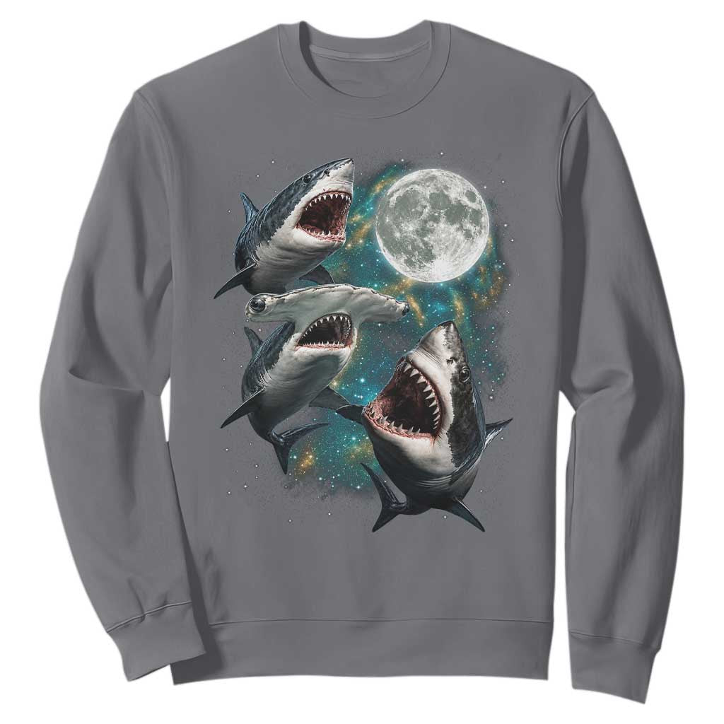 Funny Sharks Howling at Moon Sweatshirt Funny Great White Sharks and Hammerhead Shark TS11 Charcoal Print Your Wear
