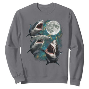 Funny Sharks Howling at Moon Sweatshirt Funny Great White Sharks and Hammerhead Shark TS11 Charcoal Print Your Wear