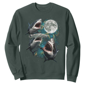 Funny Sharks Howling at Moon Sweatshirt Funny Great White Sharks and Hammerhead Shark TS11 Dark Forest Green Print Your Wear