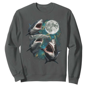 Funny Sharks Howling at Moon Sweatshirt Funny Great White Sharks and Hammerhead Shark TS11 Dark Heather Print Your Wear