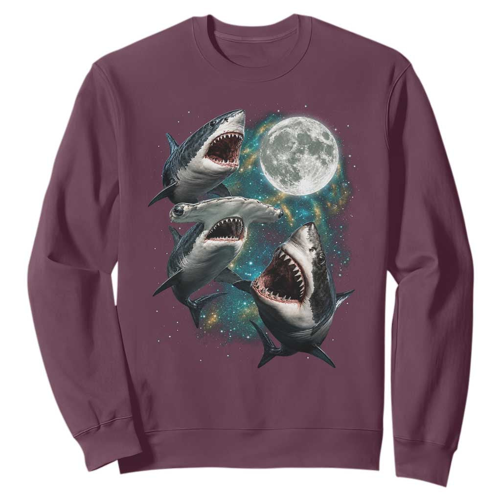 Funny Sharks Howling at Moon Sweatshirt Funny Great White Sharks and Hammerhead Shark TS11 Maroon Print Your Wear