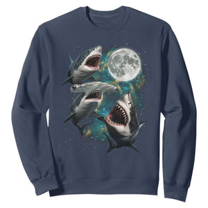 Funny Sharks Howling at Moon Sweatshirt Funny Great White Sharks and Hammerhead Shark TS11 Navy Print Your Wear