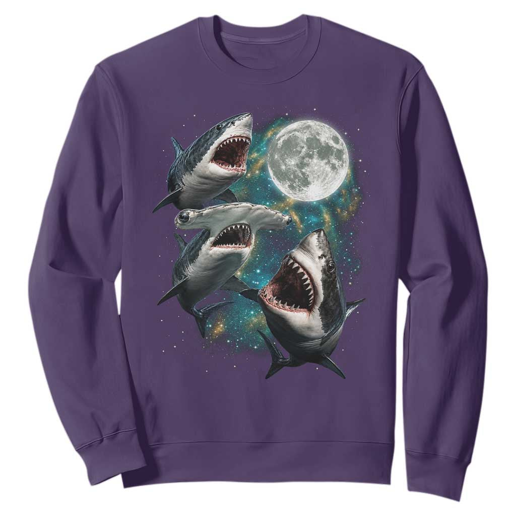 Funny Sharks Howling at Moon Sweatshirt Funny Great White Sharks and Hammerhead Shark TS11 Purple Print Your Wear