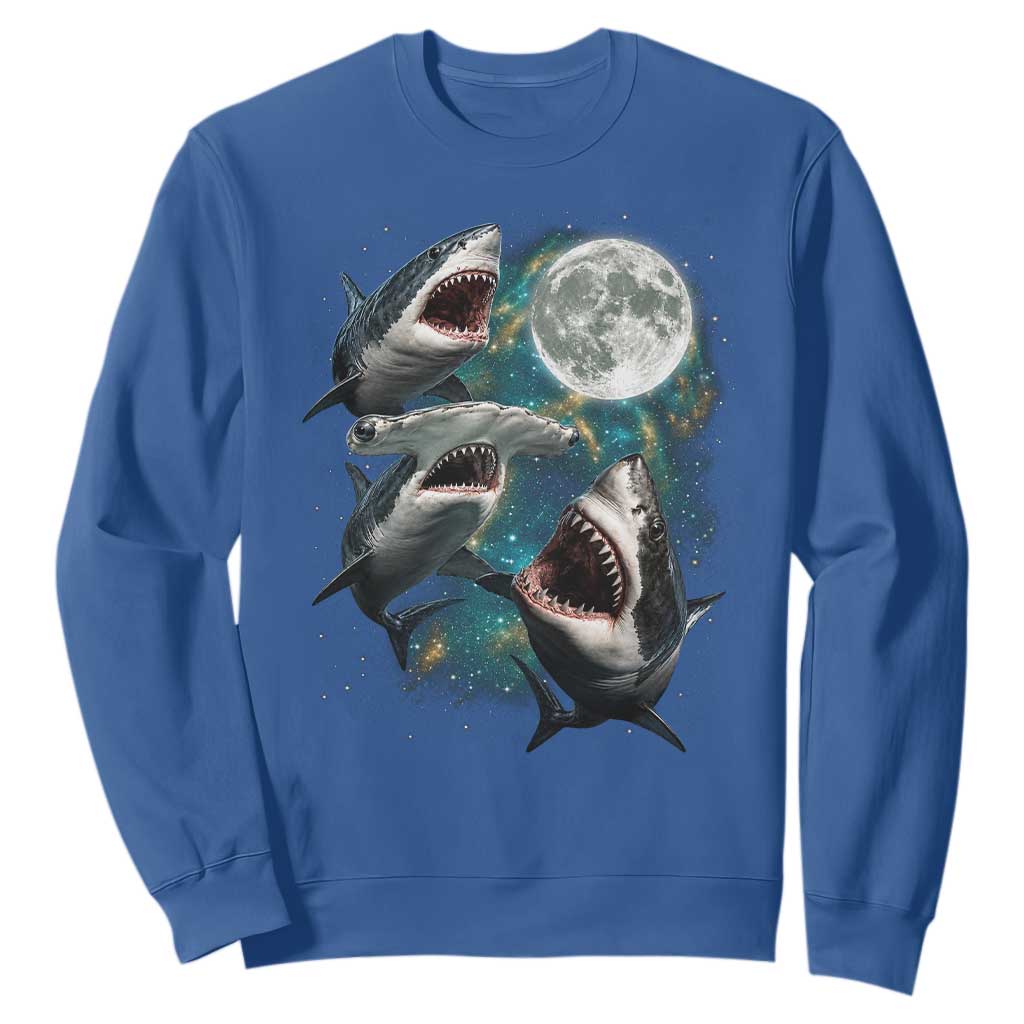 Funny Sharks Howling at Moon Sweatshirt Funny Great White Sharks and Hammerhead Shark TS11 Royal Blue Print Your Wear