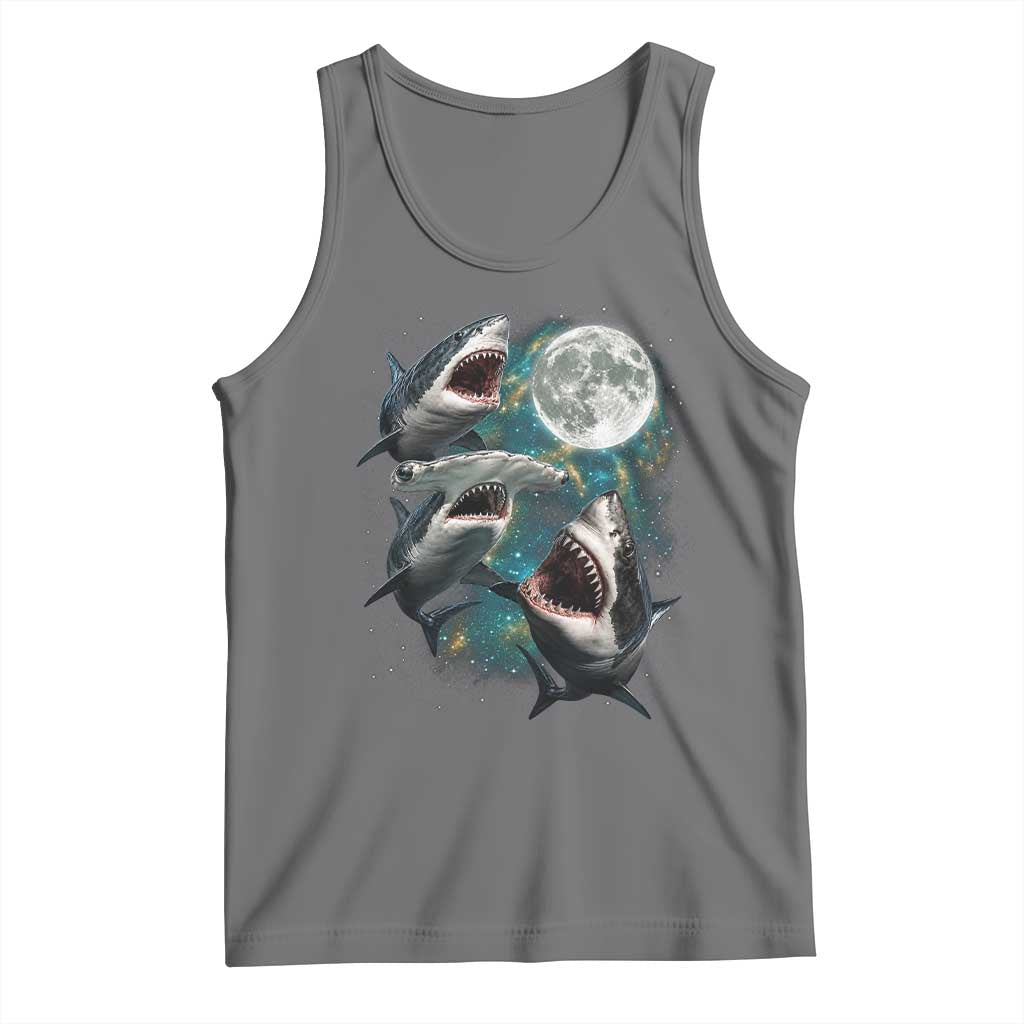 Funny Sharks Howling at Moon Tank Top Funny Great White Sharks and Hammerhead Shark TS11 Black Heather Print Your Wear