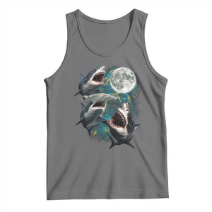 Funny Sharks Howling at Moon Tank Top Funny Great White Sharks and Hammerhead Shark TS11 Black Heather Print Your Wear