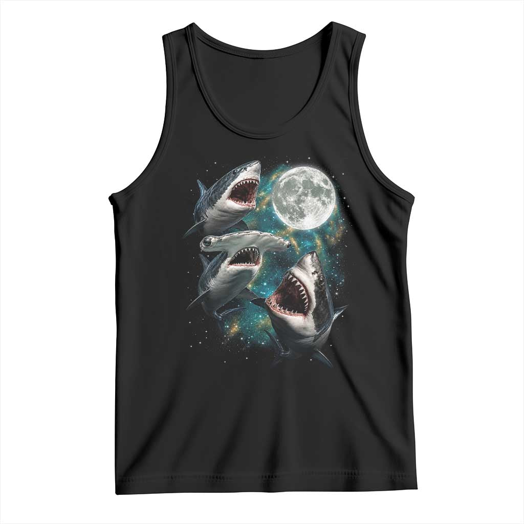 Funny Sharks Howling at Moon Tank Top Funny Great White Sharks and Hammerhead Shark TS11 Black Print Your Wear