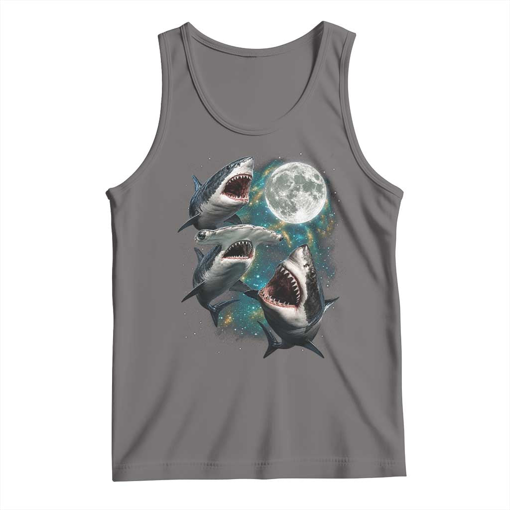 Funny Sharks Howling at Moon Tank Top Funny Great White Sharks and Hammerhead Shark TS11 Deep Heather Print Your Wear