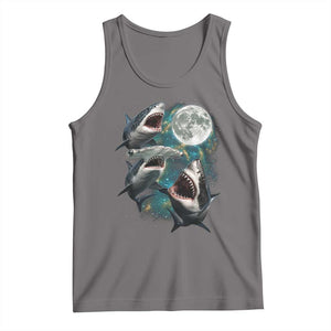 Funny Sharks Howling at Moon Tank Top Funny Great White Sharks and Hammerhead Shark TS11 Deep Heather Print Your Wear