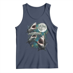 Funny Sharks Howling at Moon Tank Top Funny Great White Sharks and Hammerhead Shark TS11 Navy Print Your Wear