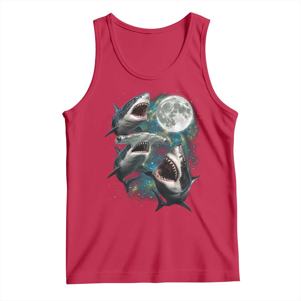 Funny Sharks Howling at Moon Tank Top Funny Great White Sharks and Hammerhead Shark TS11 Red Print Your Wear