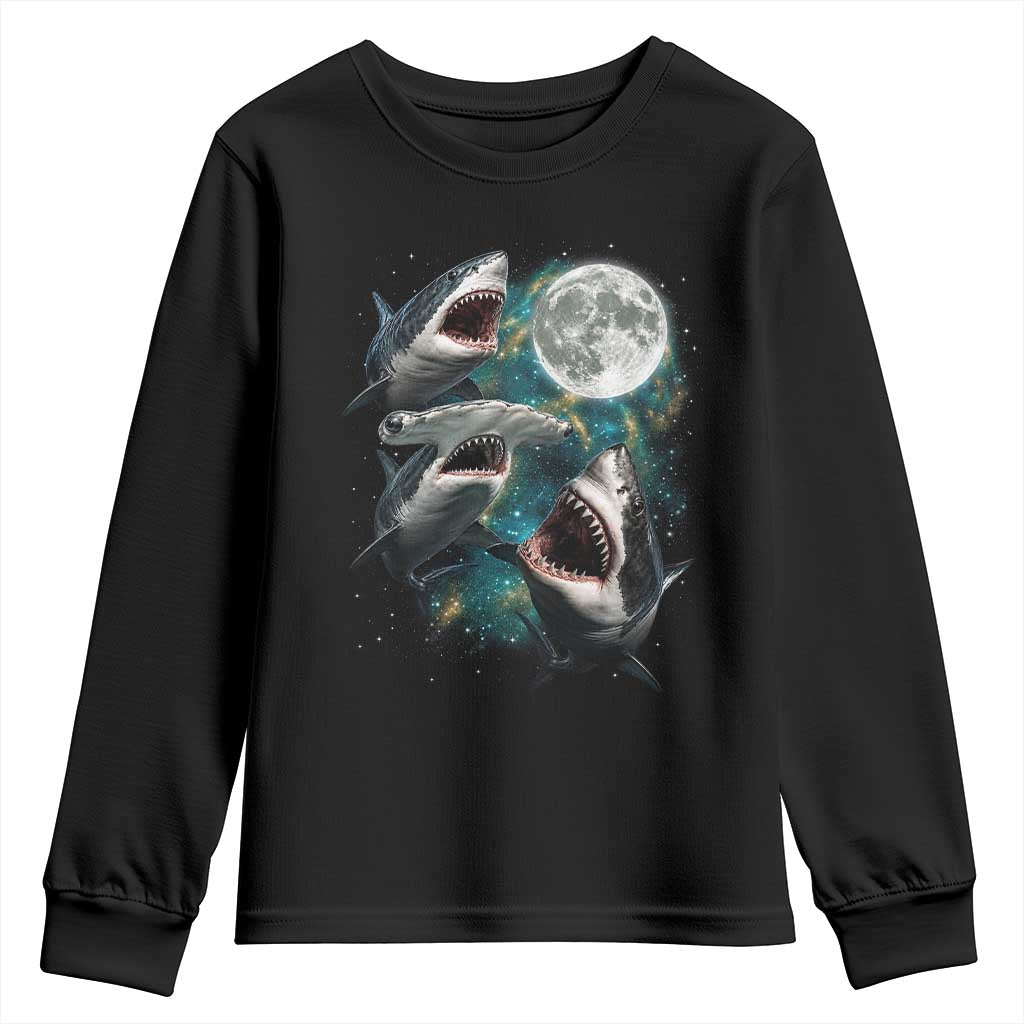 Funny Sharks Howling at Moon Youth Sweatshirt Funny Great White Sharks and Hammerhead Shark TS11 Black Print Your Wear