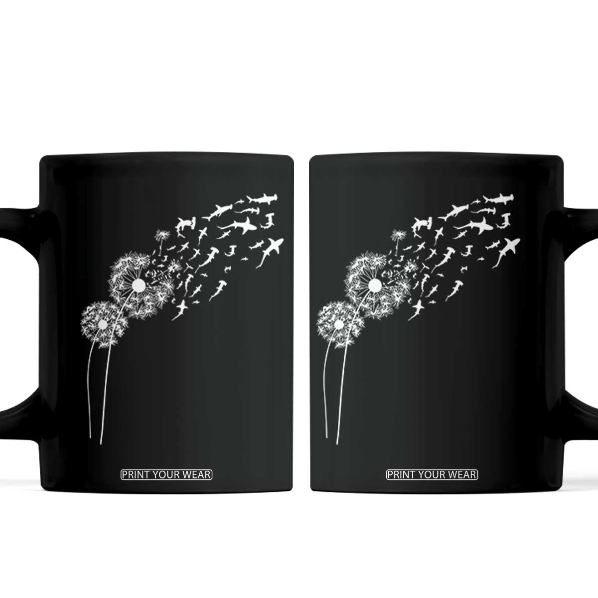 Shark Dandelion Flower for Ocean Wildlife Lover Coffee Mug TS11 Black Print Your Wear