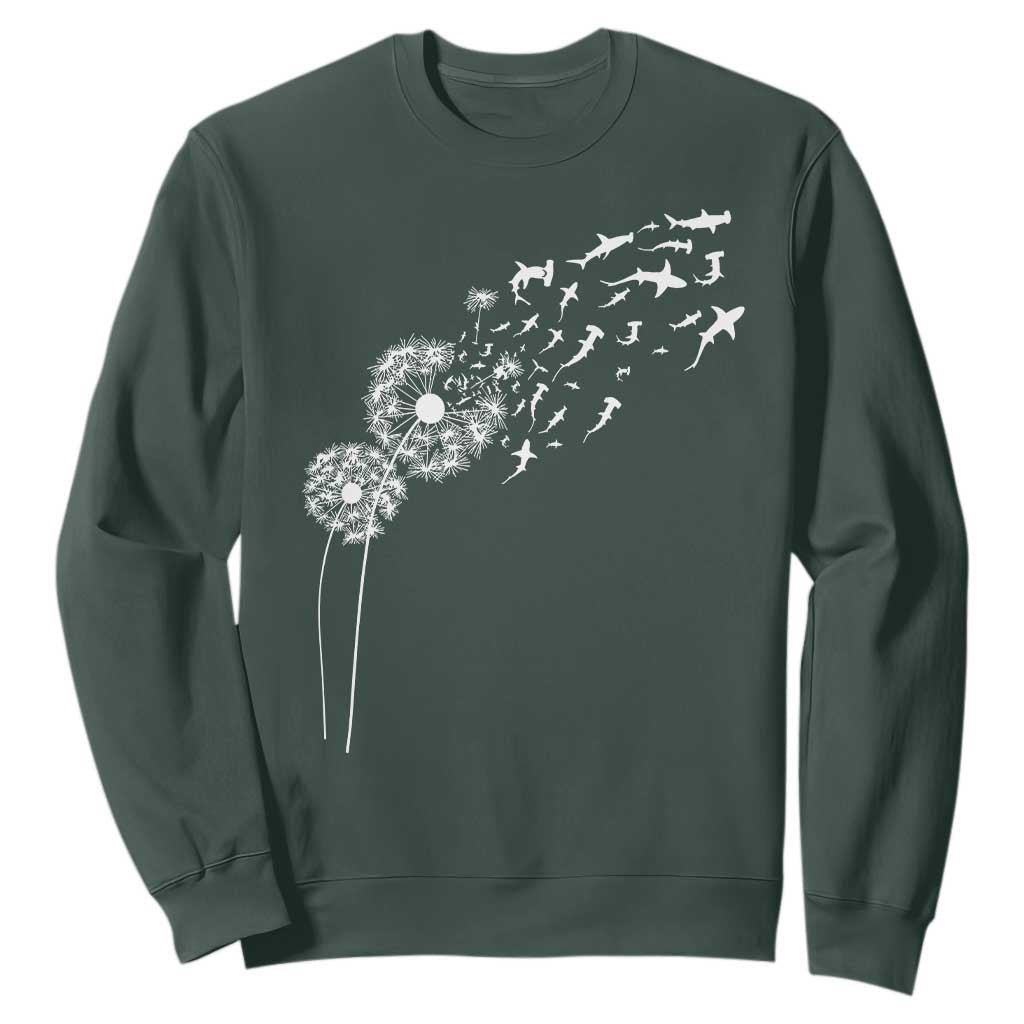 Shark Dandelion Flower for Ocean Wildlife Lover Sweatshirt TS11 Dark Forest Green Print Your Wear