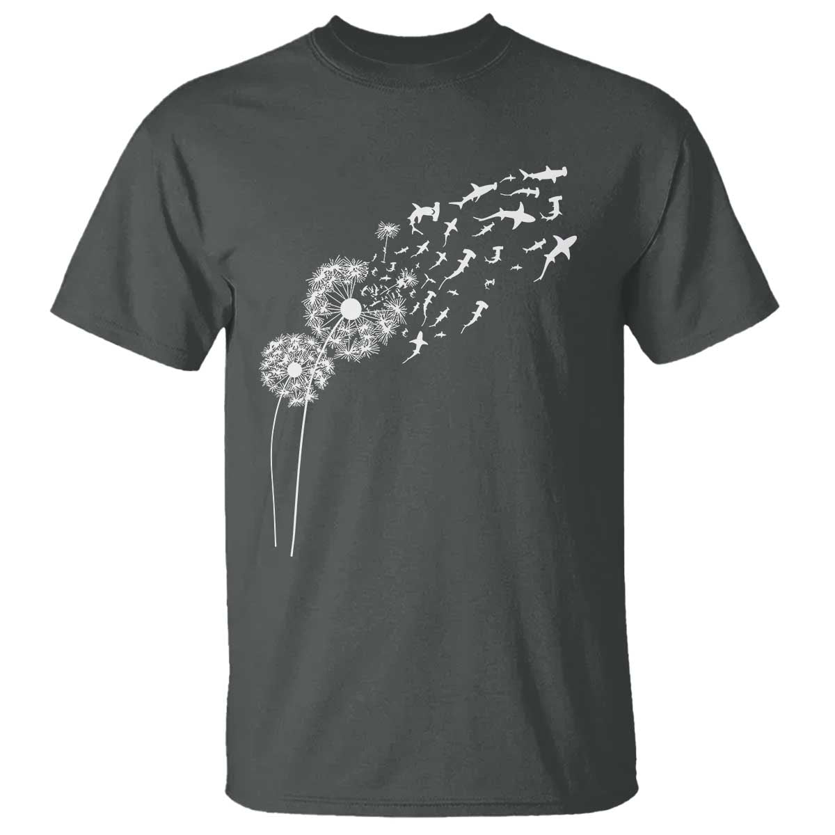 Shark Dandelion Flower for Ocean Wildlife Lover T Shirt TS11 Dark Heather Print Your Wear