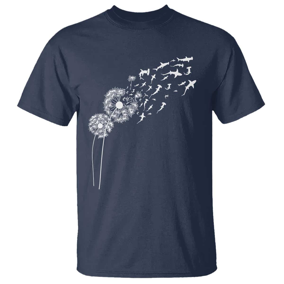 Shark Dandelion Flower for Ocean Wildlife Lover T Shirt TS11 Navy Print Your Wear