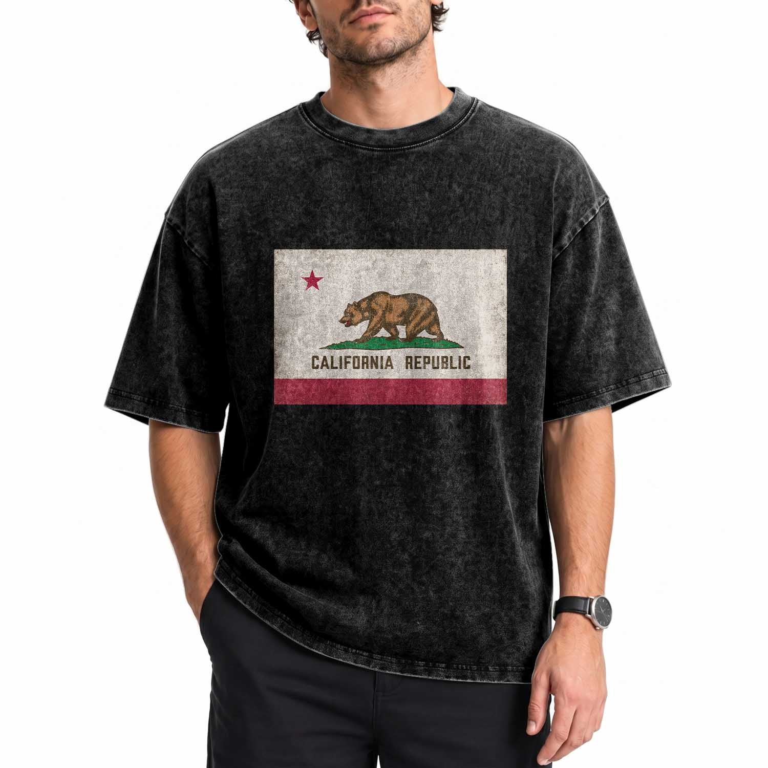 California State Flag Washed Cotton T-Shirt Grizzly Bear SoCal Norcal Cencal
