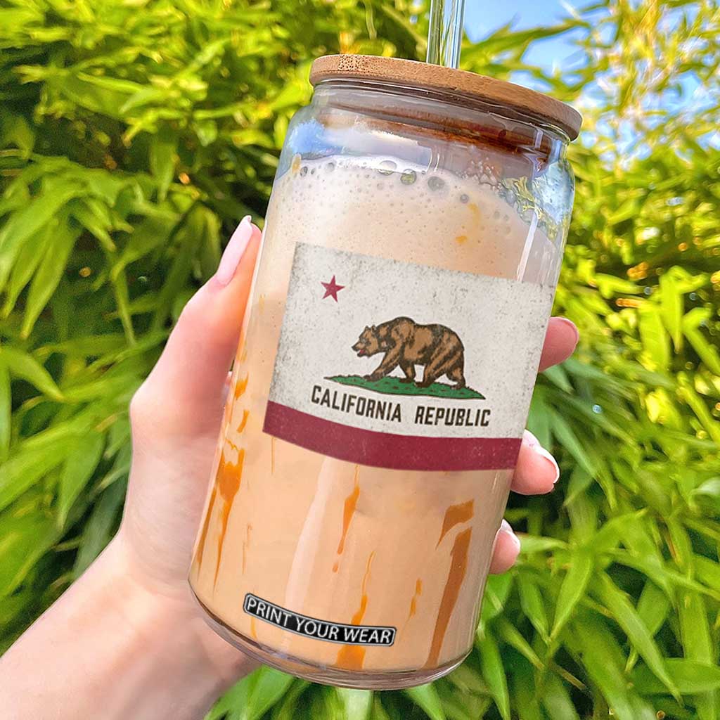 California State Flag Glass Can Grizzly Bear SoCal Norcal Cencal