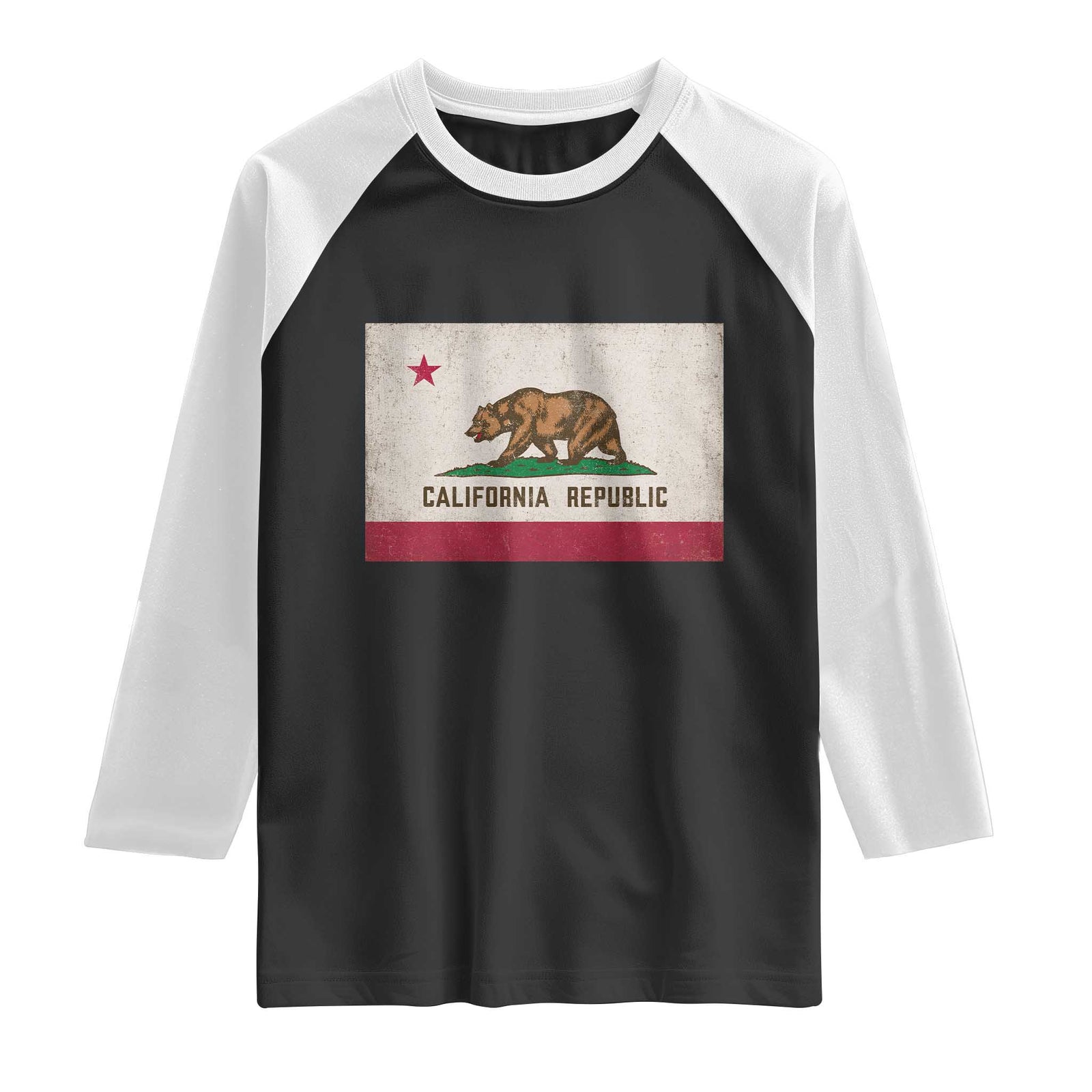 California State Flag Raglan Shirt Grizzly Bear SoCal Norcal Cencal