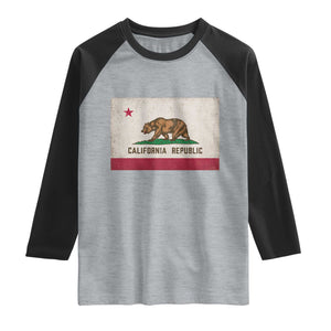 California State Flag Raglan Shirt Grizzly Bear SoCal Norcal Cencal