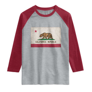 California State Flag Raglan Shirt Grizzly Bear SoCal Norcal Cencal