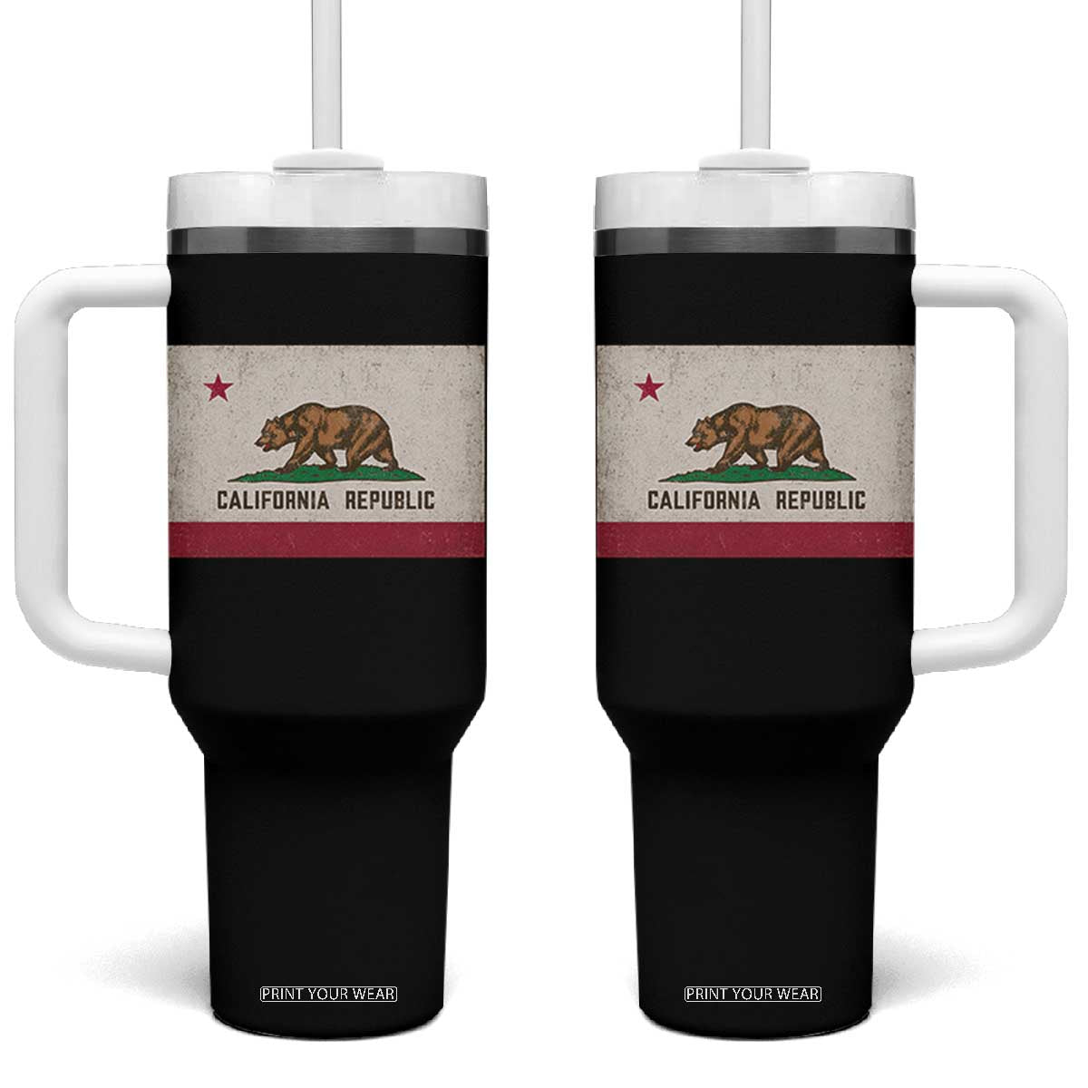 California State Flag Tumbler With Handle Grizzly Bear SoCal Norcal Cencal