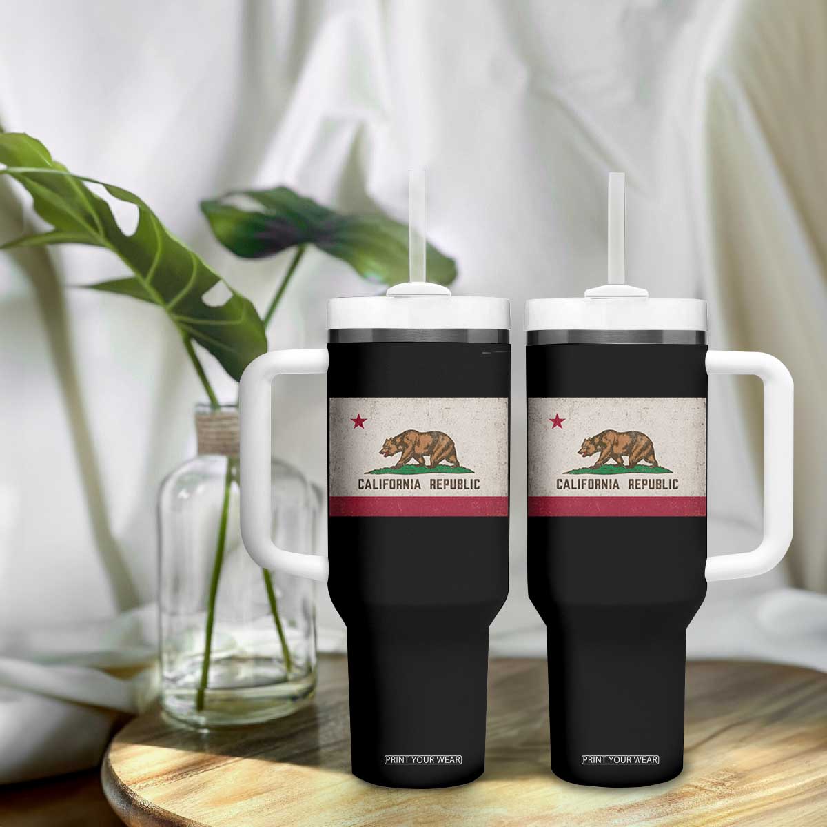California State Flag Tumbler With Handle Grizzly Bear SoCal Norcal Cencal