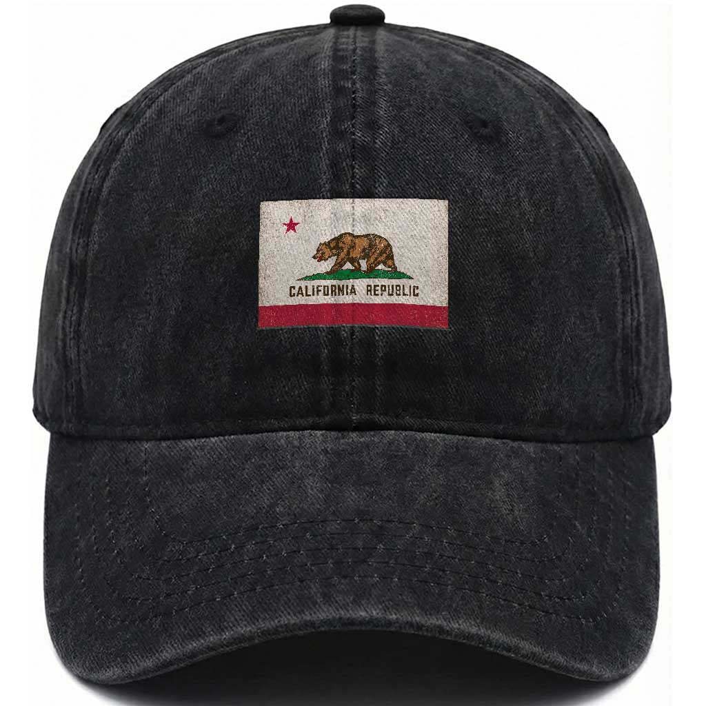 California State Flag Washed Cotton Baseball Cap Grizzly Bear SoCal Norcal Cencal