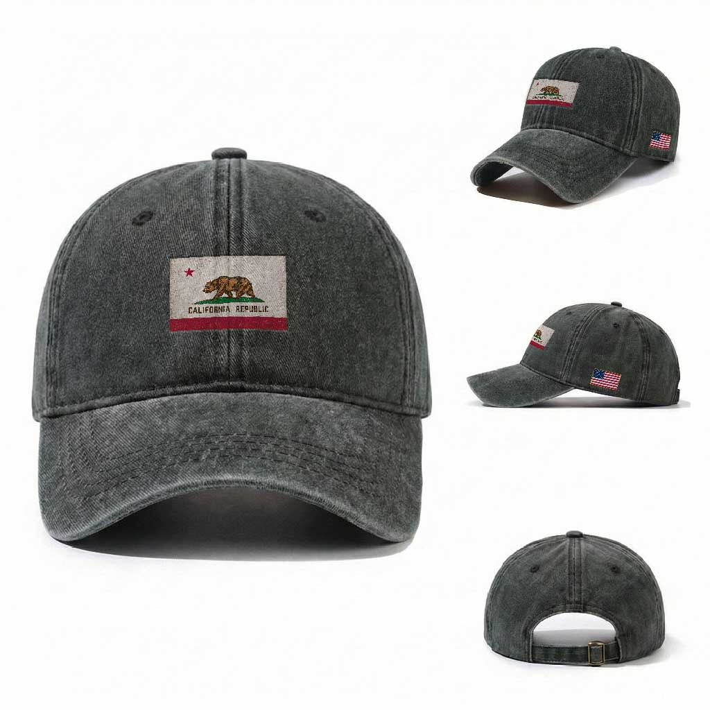 California State Flag Washed Cotton Baseball Cap Grizzly Bear SoCal Norcal Cencal