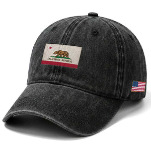 California State Flag Washed Cotton Baseball Cap Grizzly Bear SoCal Norcal Cencal