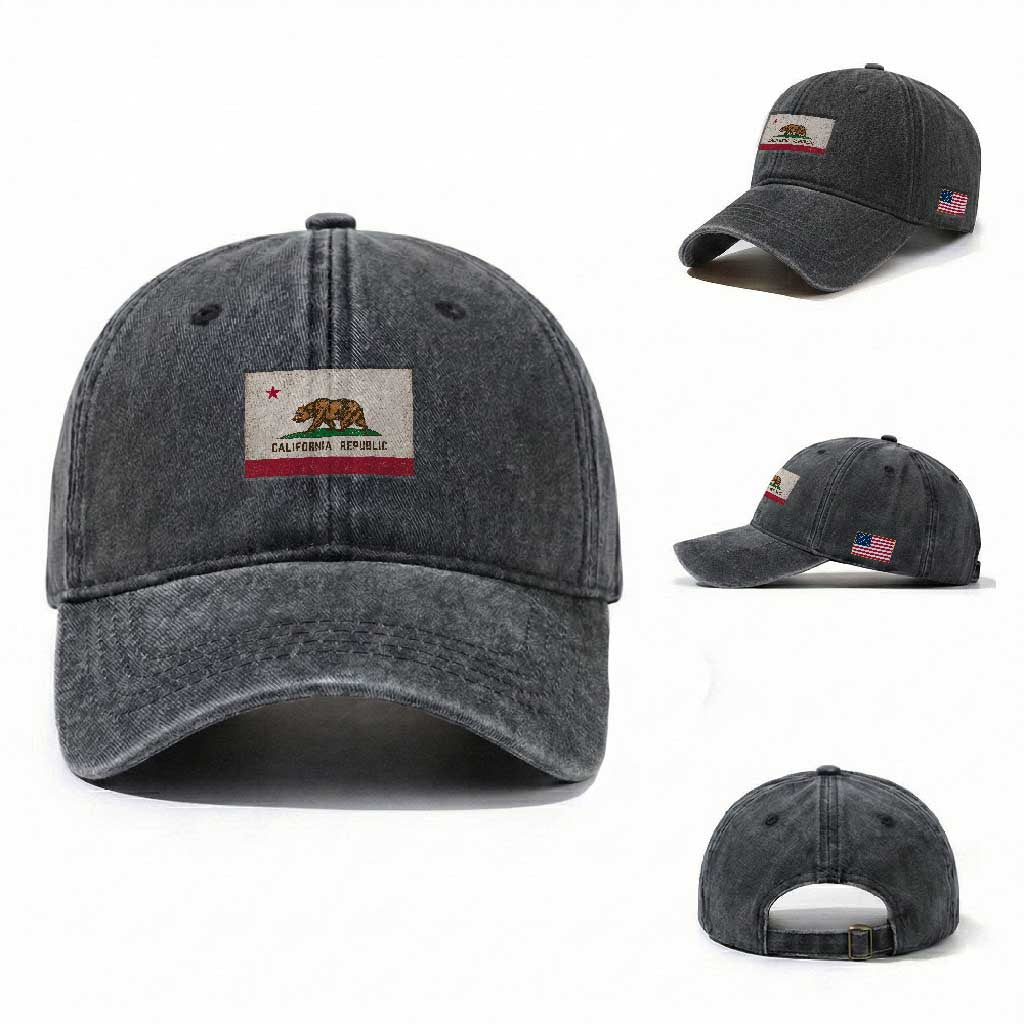 California State Flag Washed Cotton Baseball Cap Grizzly Bear SoCal Norcal Cencal