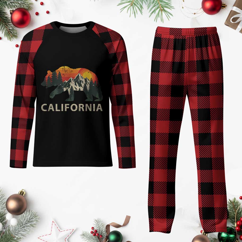 California Grizzly Bear Retro Forest Nature Lover Plaid Pajama Set