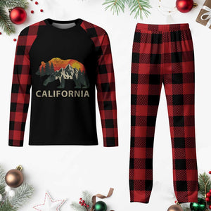 California Grizzly Bear Retro Forest Nature Lover Plaid Pajama Set