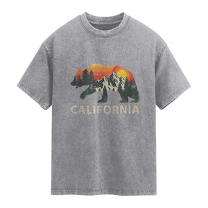 California Grizzly Bear Retro Forest Nature Lover Washed Cotton T-Shirt