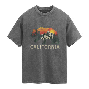 California Grizzly Bear Retro Forest Nature Lover Washed Cotton T-Shirt