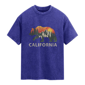 California Grizzly Bear Retro Forest Nature Lover Washed Cotton T-Shirt