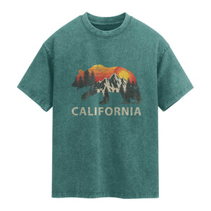 California Grizzly Bear Retro Forest Nature Lover Washed Cotton T-Shirt