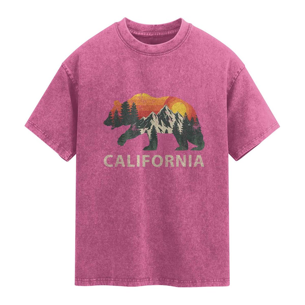 California Grizzly Bear Retro Forest Nature Lover Washed Cotton T-Shirt