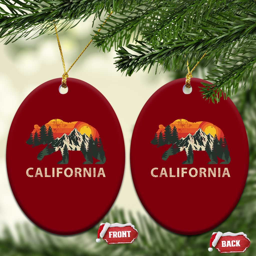 California Grizzly Bear Retro Forest Nature Lover Ceramic Ornament