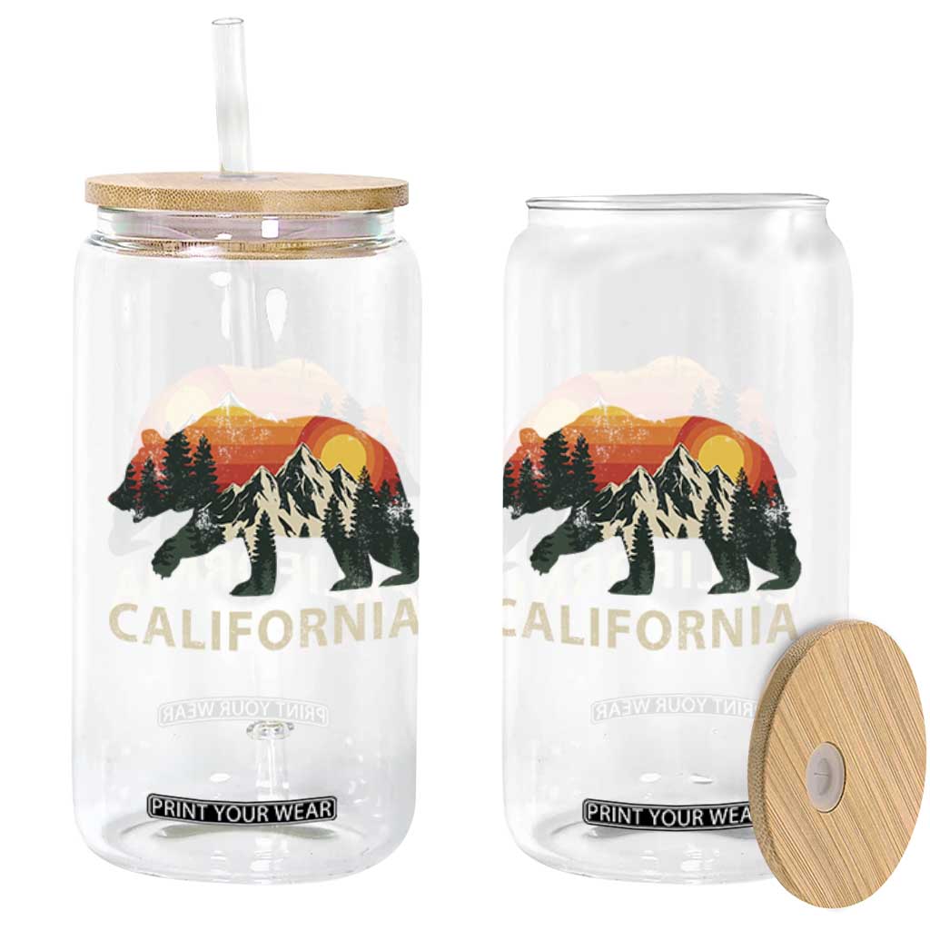 California Grizzly Bear Retro Forest Nature Lover Glass Can
