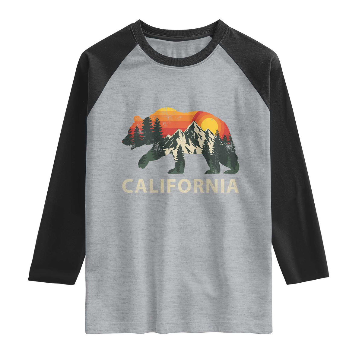 California Grizzly Bear Retro Forest Nature Lover Raglan Shirt