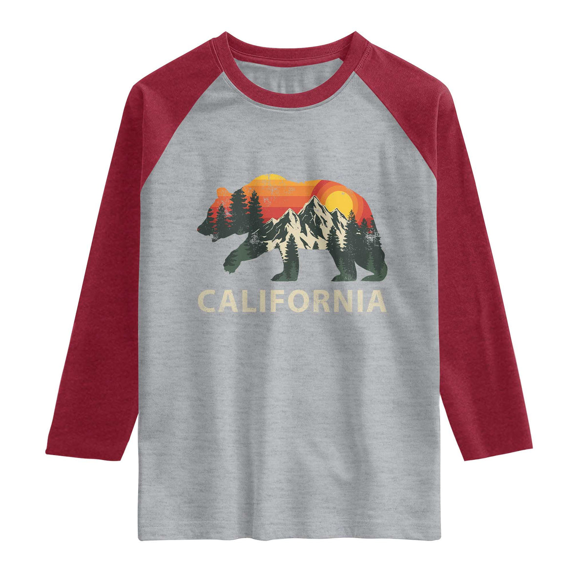 California Grizzly Bear Retro Forest Nature Lover Raglan Shirt